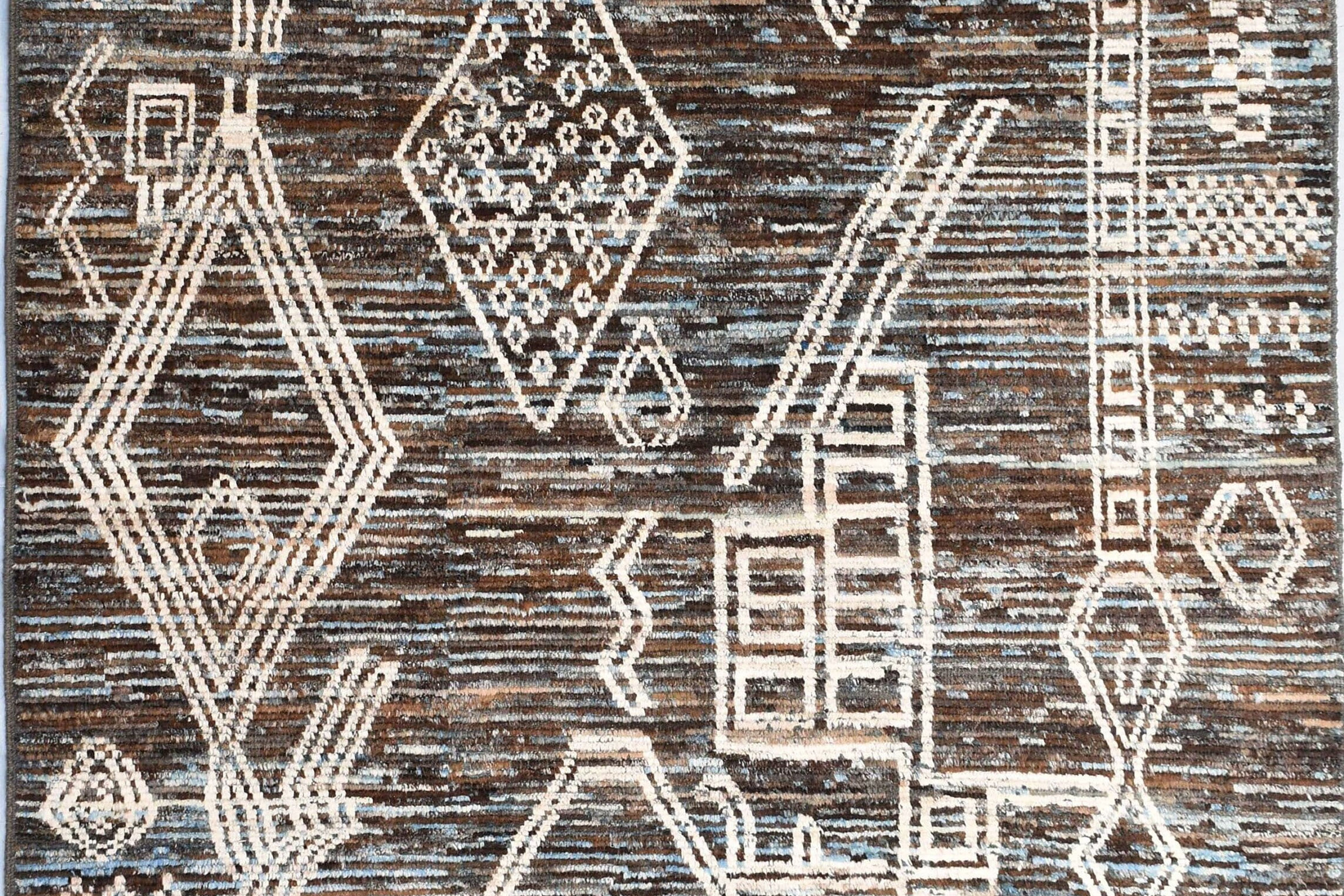 6x9 ft Modern Dark Toned Rug, Soft Moroccan Rug, Berber Design, Blue Brown Mix B