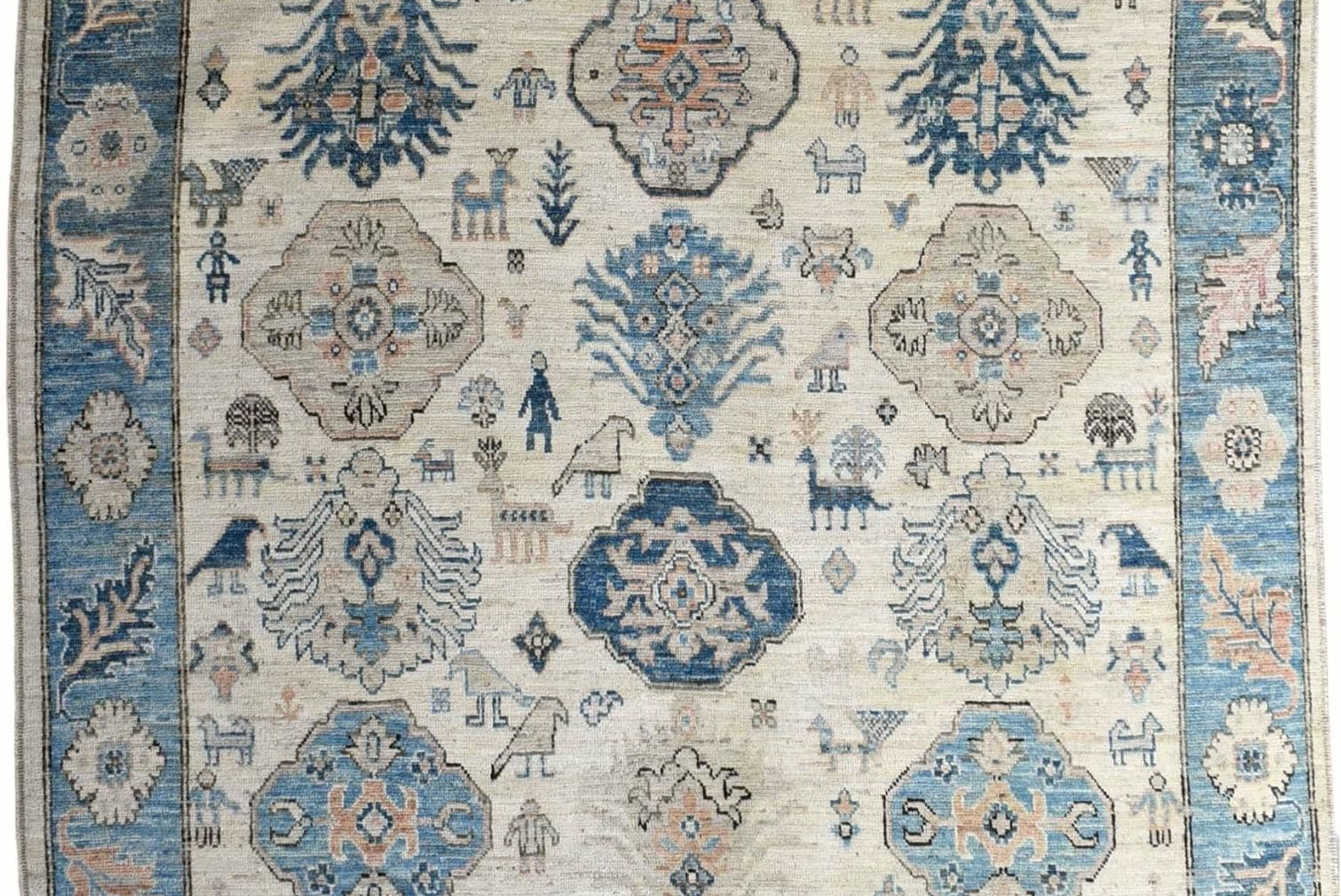 8x10 ft Beige Traditional Oushak Area Rug, Persian Style Flower Rug, Handmade So
