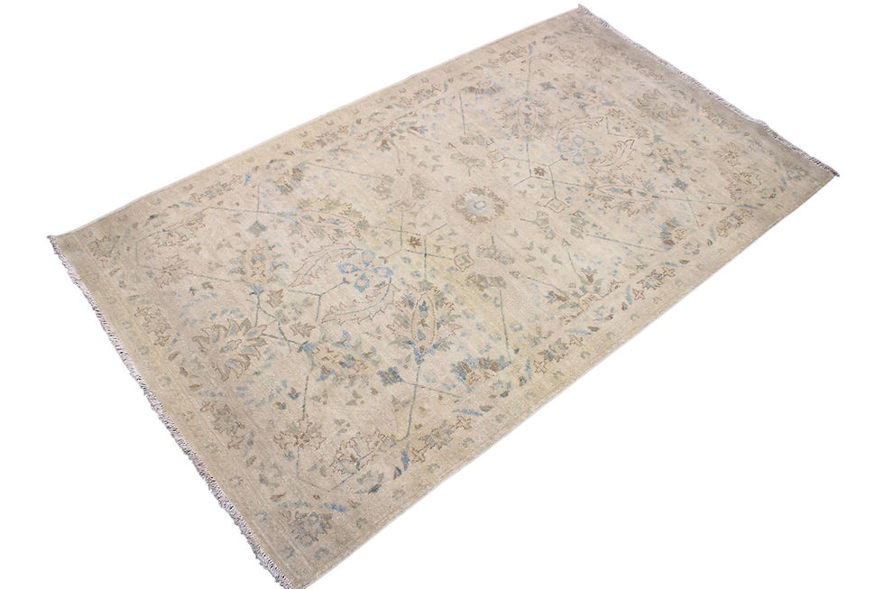 Thumbnail: 3x5 ft Beige Floral Rug, Cream Grey Blue Hand knotted Afghan Rug, Vegetable Dyed