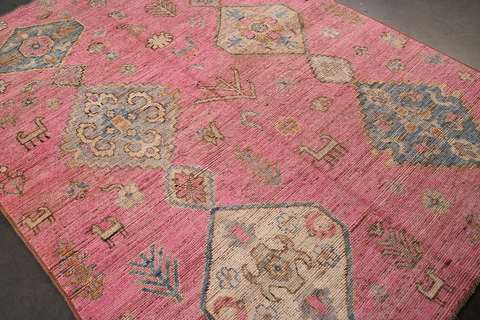 Thumbnail: 6x9 ft Pink Turkish Oushak Rug, Colorful Oriental Designs, Pink Background, Afgh