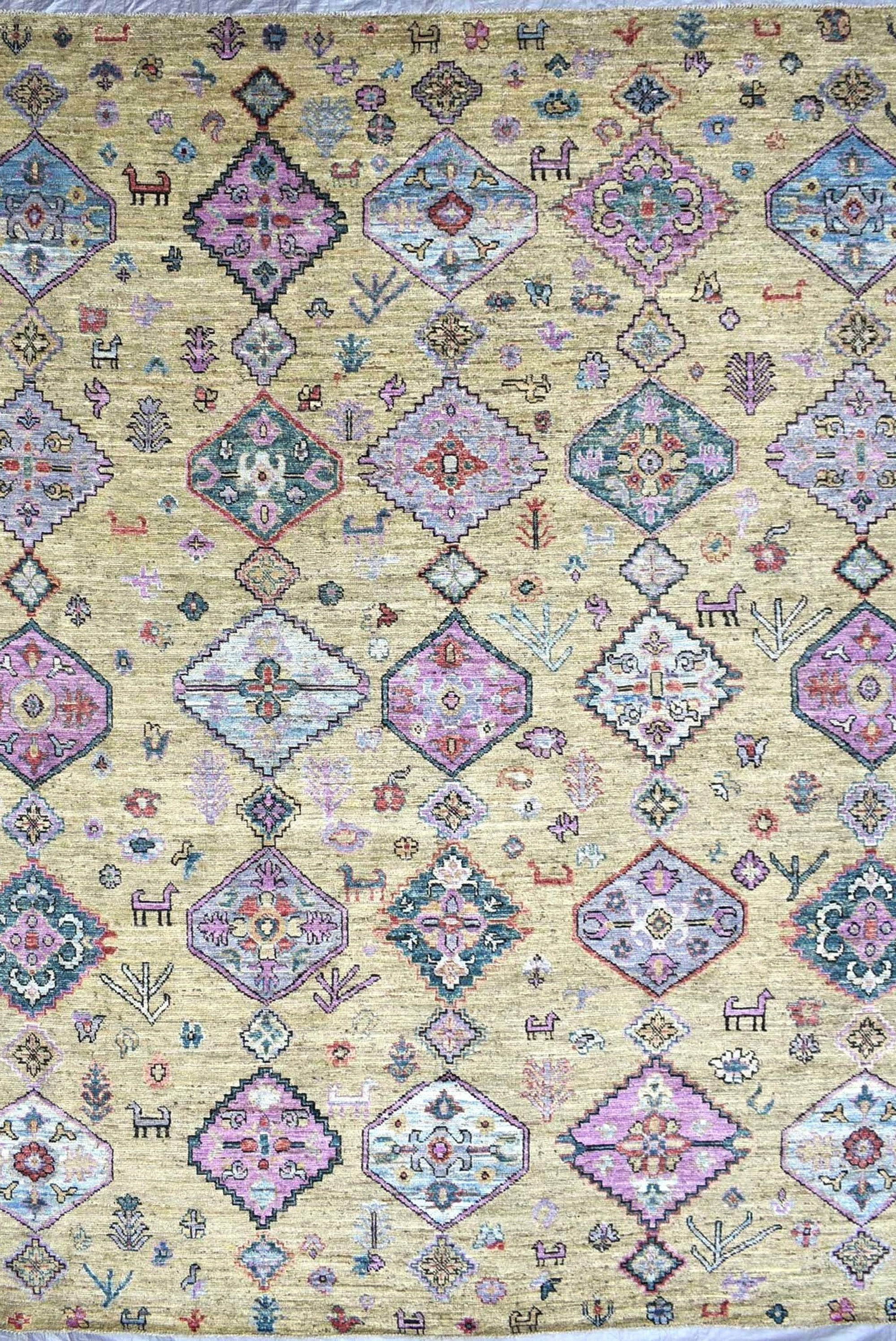 12x15 ft Turkish Ushak Rug| Modern Green Rug |Dining Room Rug| Palace Size Rug|