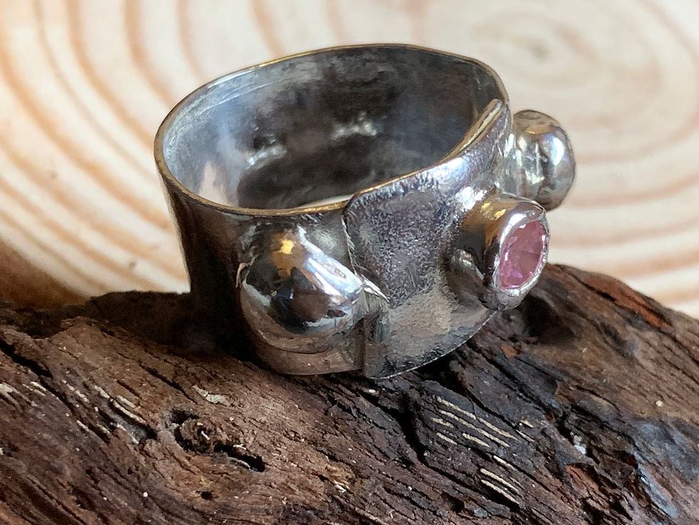 Thumbnail: Reticulated Sterling Silver statement ring with Pink Zirconia