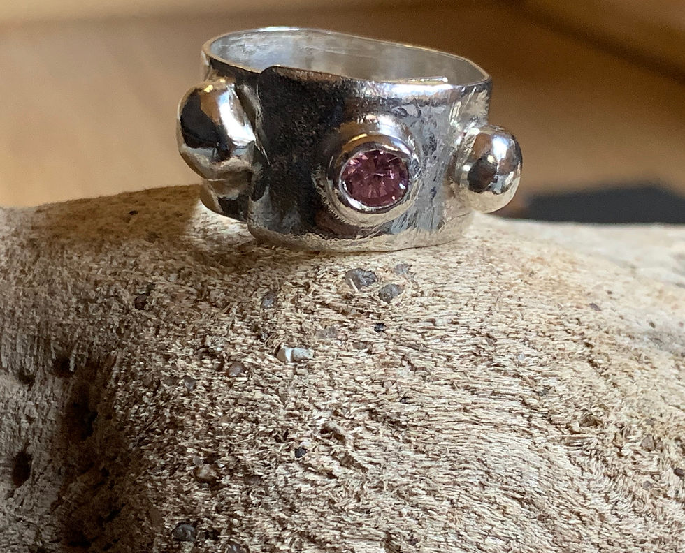Thumbnail: Reticulated Sterling Silver statement ring with Pink Zirconia