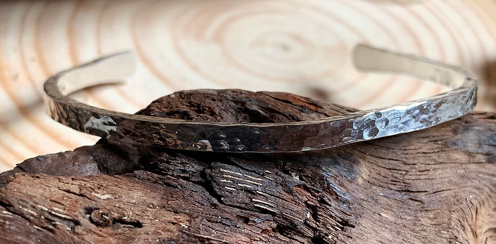 Thumbnail: Sterling silver 3mm thick open hammered bangle