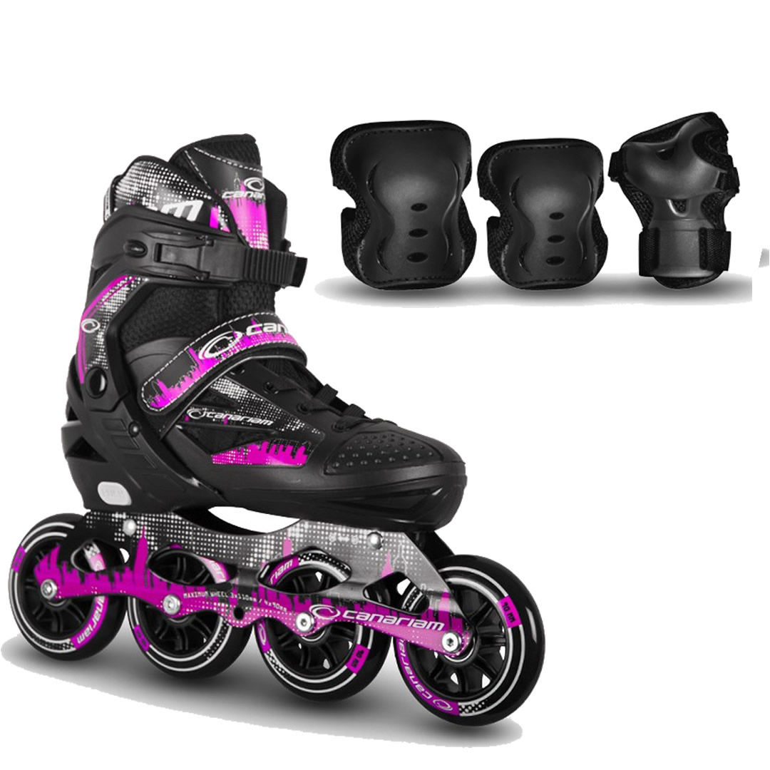 Patines Canariam RollerTeam + Kit de protección C4, Fucsia