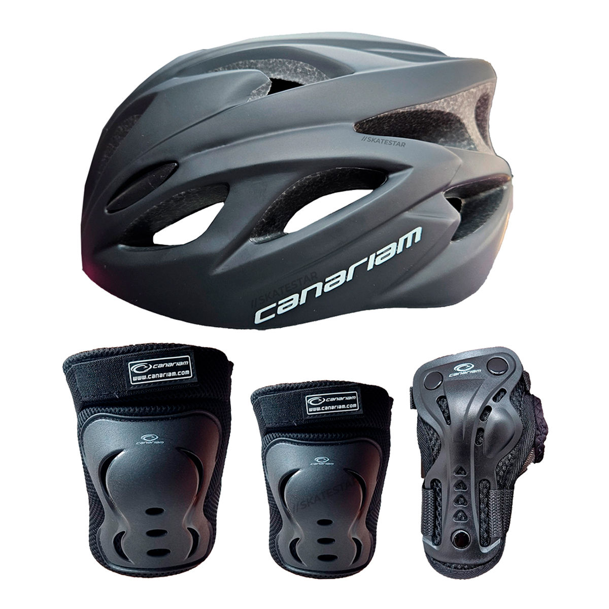 Combo Kit de Protección Canariam C2 + Casco Canariam Nova Negro