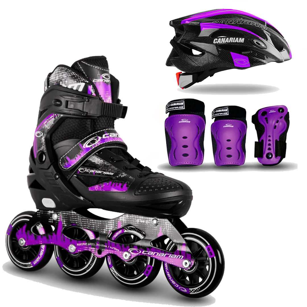 Patines Canariam RollerTeam Morado + Kit de protección C2 + Casco Sonic