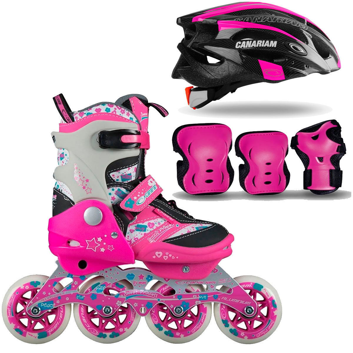 Patines Canariam Speed Way Fucsia + Kit de protección C4 + Casco Sonic