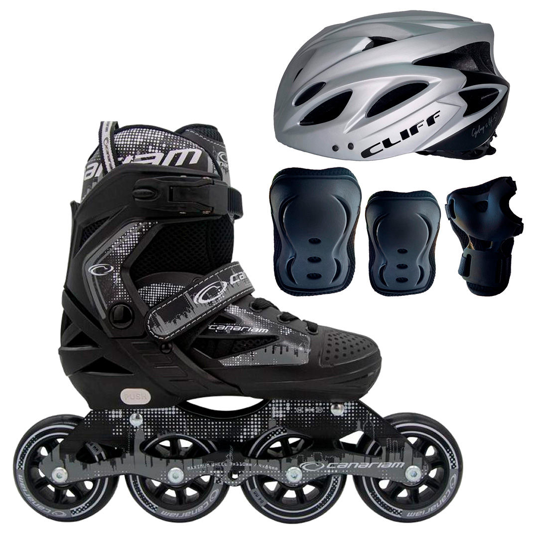Patines Canariam RollerTeam Gris + Kit de protección C4 + Casco Cliff Sport 2.0
