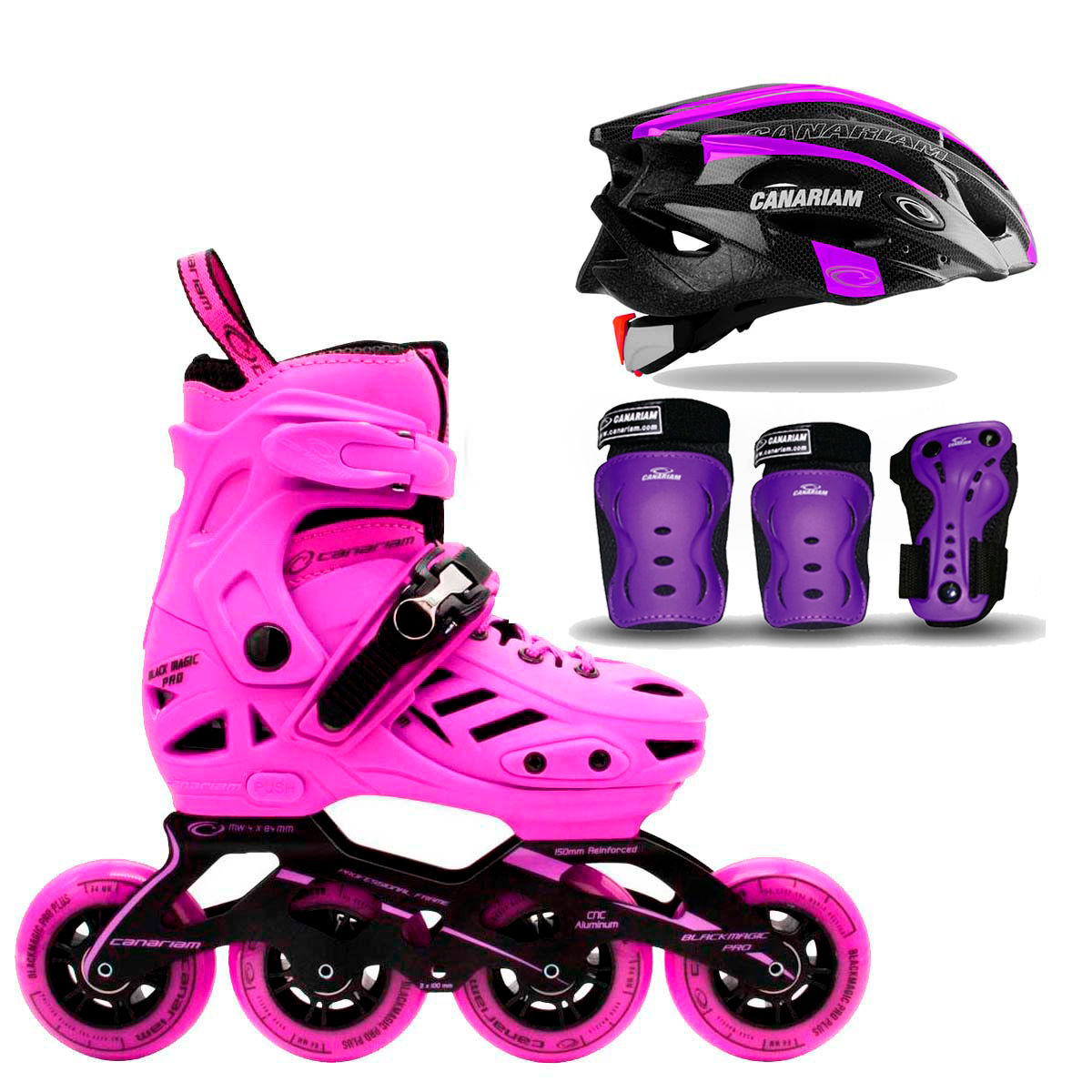 Patines Canariam Blackmagic Pro Plus 31-34Morado + Kit de Protección C2 + casco