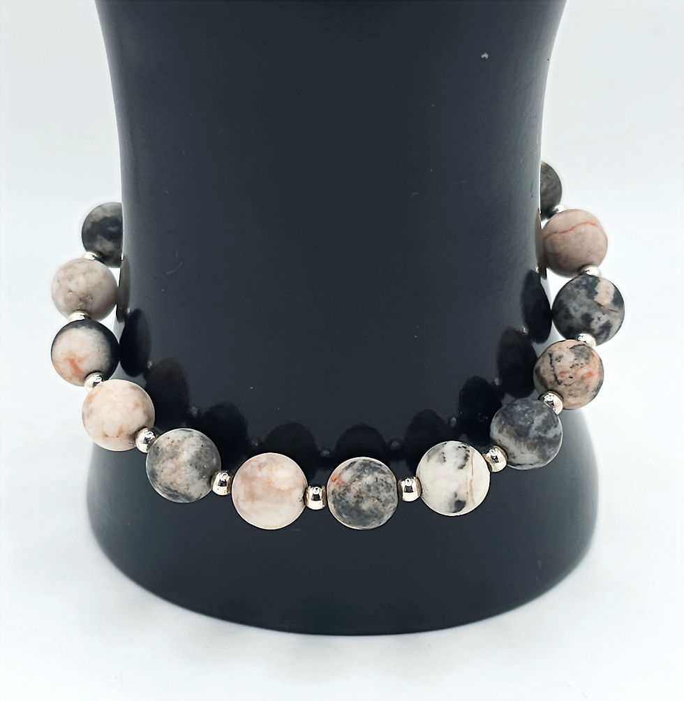 Pink Zebra Agate and Sterling Silver Beads Bracelet