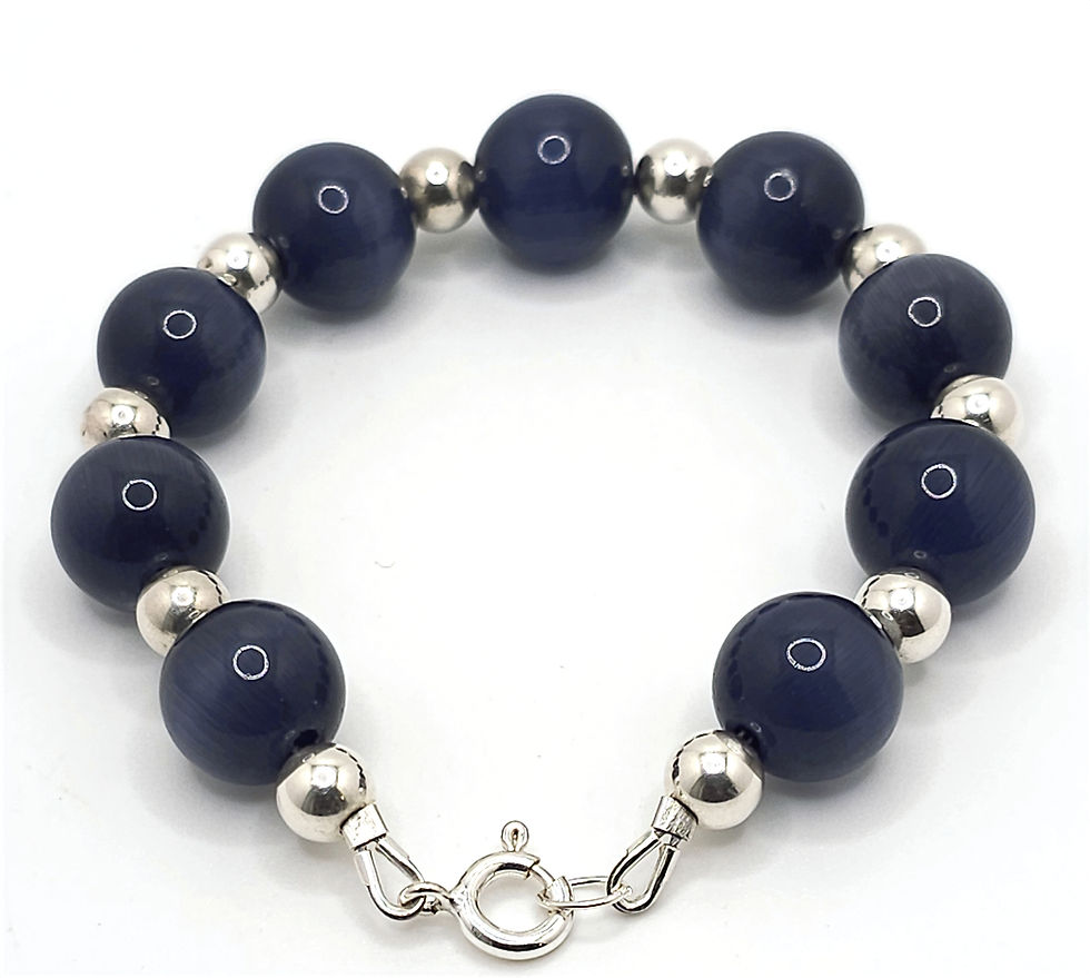 Thumbnail: Purple Cat's Eye and Sterling Silver Beads Bracelet w/SS Spring Ring Clasp