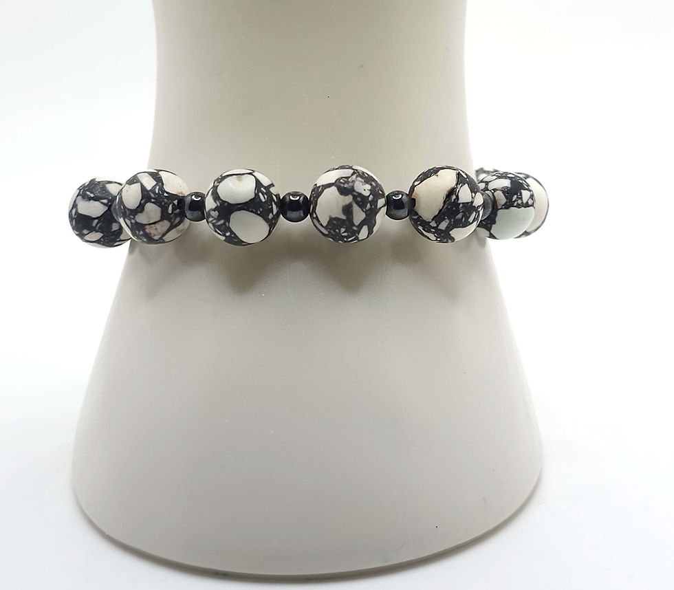 Thumbnail: Grey and Cream Howlite  Bracelet wHemalyke Stones and Stainless Steel Clasp