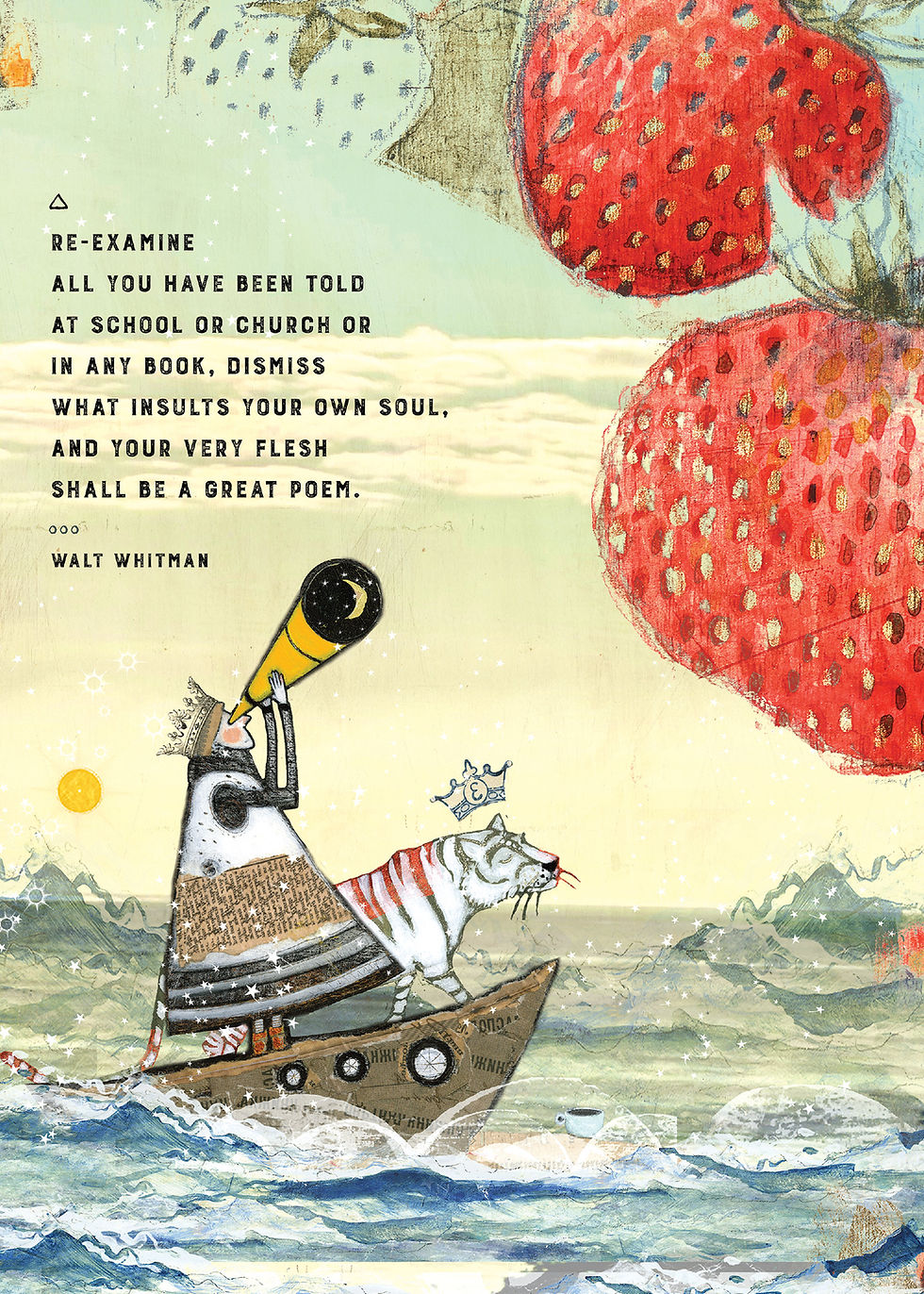 Walt Whitman, Tiger, strawberries, Greeting cards, Sacredbee greeting cards, Sacredbee, Pamela Zagarenski