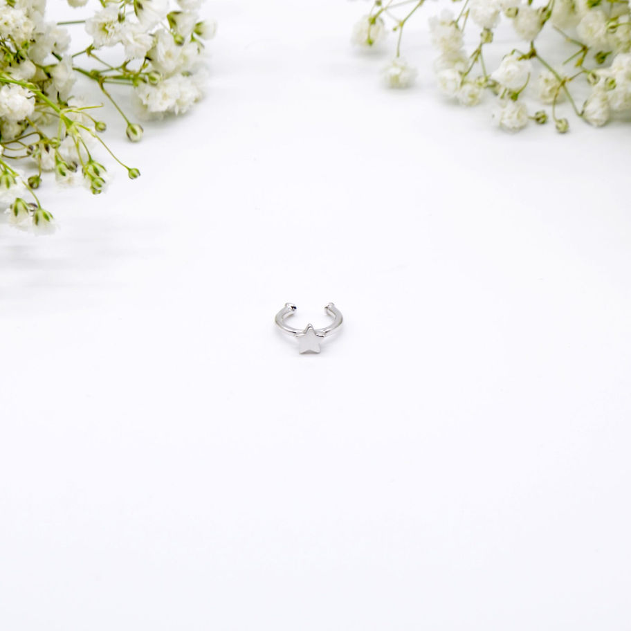 Orecchino Artigianale Etnico Star Oro Bianco vista frontale