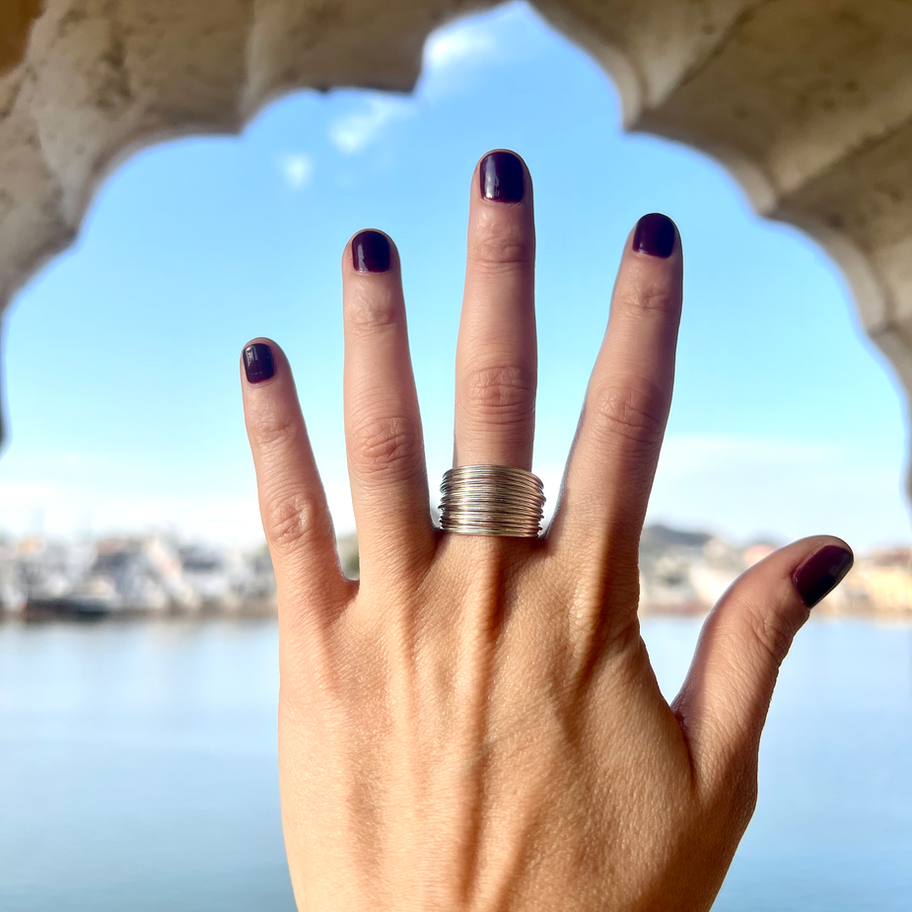 Anello Artigianale Etnico Hazaar Simil Argento Indossato