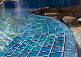American made Lightstreams Glass Tile custom glass pool tile, spa tile, and waterline tile with jewel accent tile
