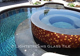 American made Lightstreams Glass Tile Renaissance Collection Root Beer pool tile, spa tile, and waterline tile with 24k gold as accent tile