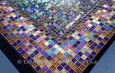 American made Lightstreams Glass Tile is used for pool tile, spa tile, waterline tile, step marker tile, accent tile, wall tile, fountain tile, floor tile, accent tile, bathroom tile, shower tile, kitchen tile, and kitchen backsplash tile. This spa is using a custom mix of Lightstreams Gold Iridescent Collection and Renaissance Collection.