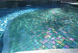 American made Lightstreams Glass Tile Renaissance Collection Celadon green tile as pool tile, waterline tile, and spa tile