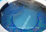 American made Lightstreams Glass Tile Renaissance Collection Peacock Blue tile as the pool tile, spa tile, and waterline tile with accent tile step markers
