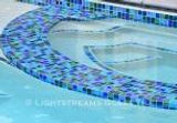 American made Lightstreams Glass Tile mix of blue tile for pool tile, spa tile, and waterline tile with glass tile step markers