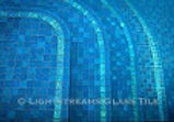 American made Lightstreams Glass Tile all glass tile pool in Renaissance Collection Turquoise Blue glass pool tile and spa tile with Secret Garden Jewel accent tile as pool step markers