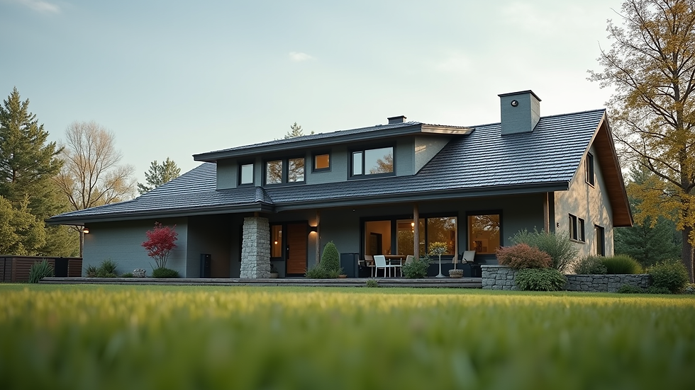Eye-level view of a house with a stylish asphalt shingle roof
