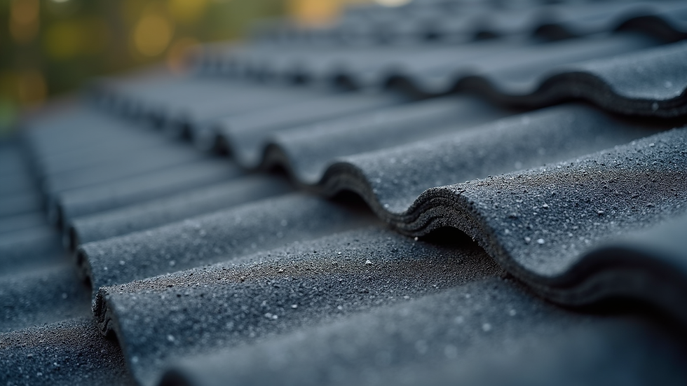 Close-up view of asphalt shingles showing texture and granules