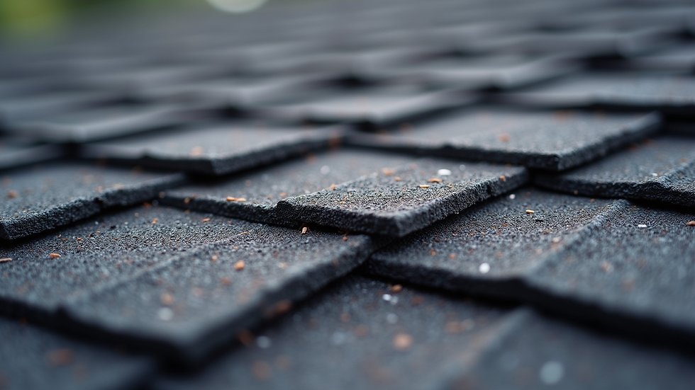Close-up view of asphalt shingles showing texture and color variety