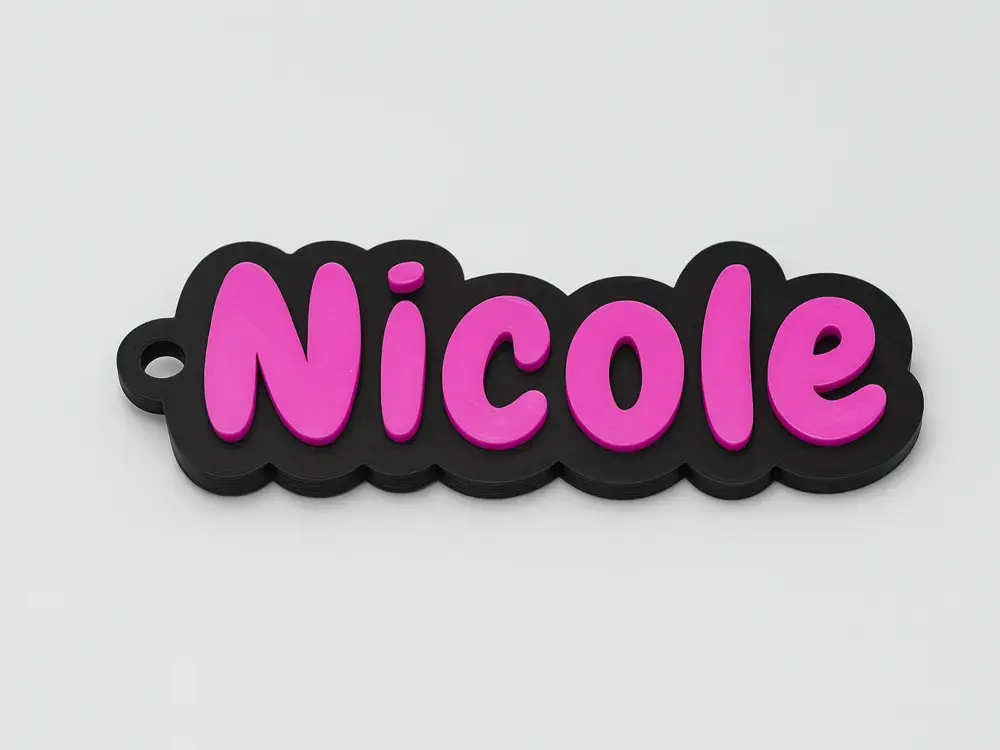 Portachiavi Nicole rosa e nero con bordo, personalizzabile.