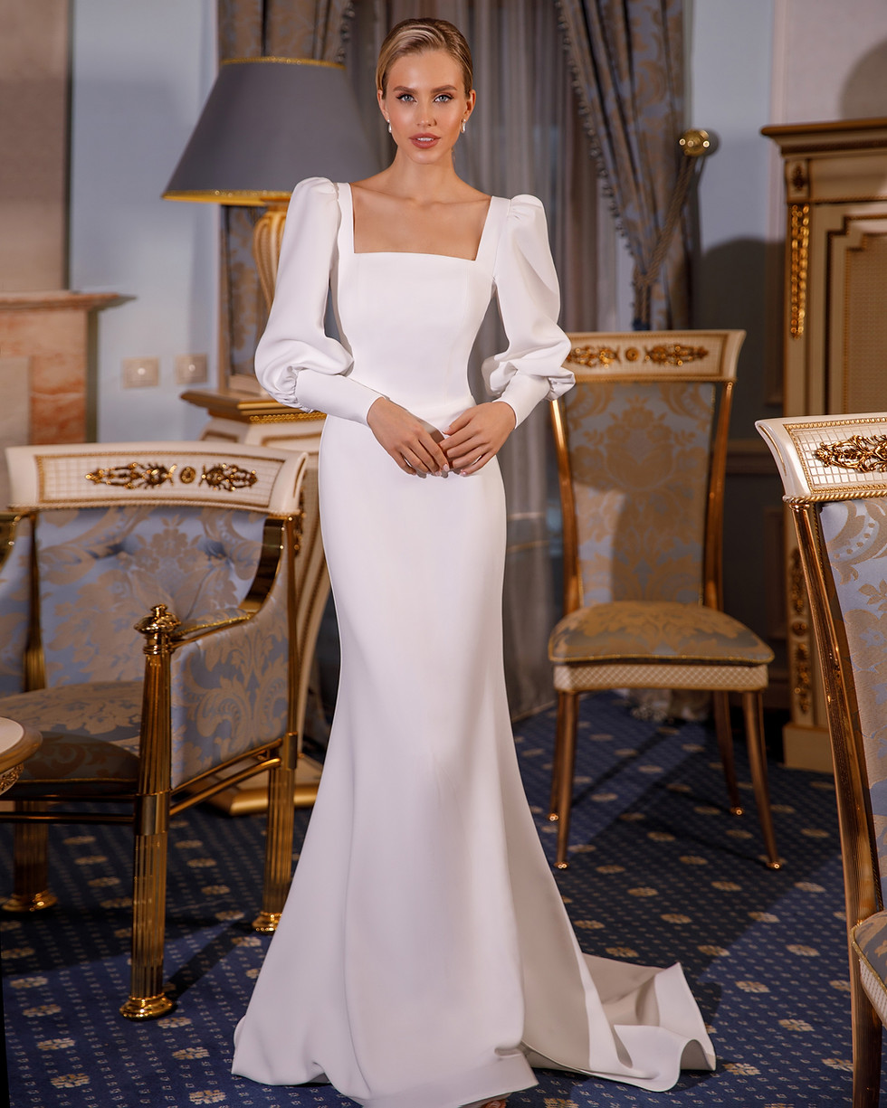 Thumbnail: Long sleeve wedding dress, square neckline wedding dress long sleeve ,ivory wedd