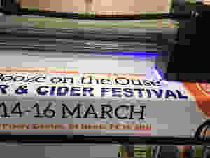 Banner for CAMRA beer festival at the Priory Centre, St Neots