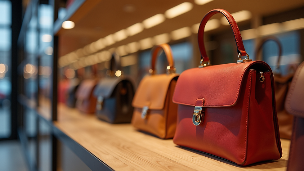Eye-level view of a luxury handbag display in a boutique