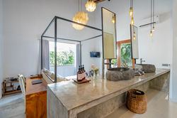 Villa Madu bedroom with breakfast tray and garden views, private villa Bali