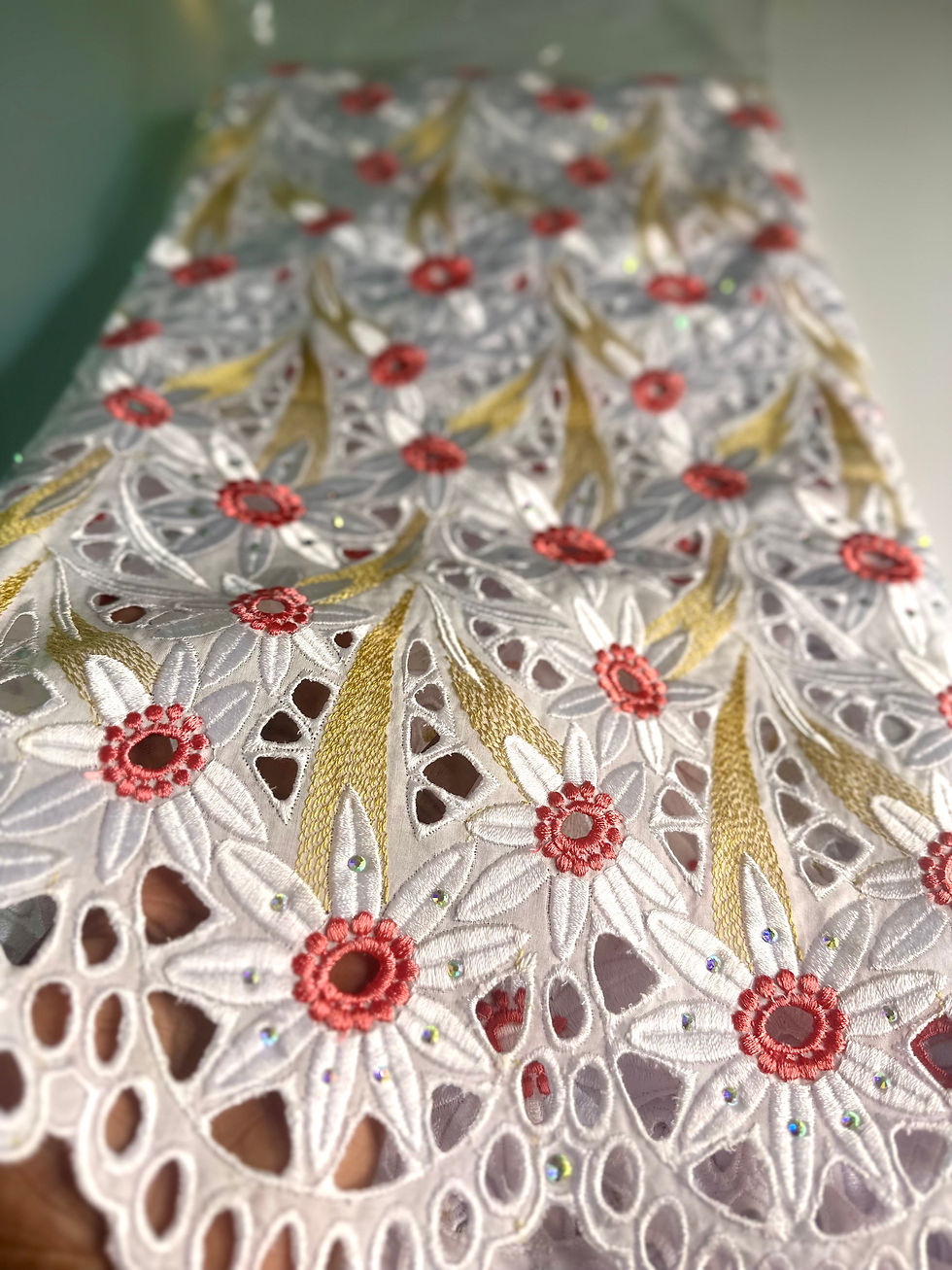 White Lace Fabric with Tomato Sauce Detailing – full view