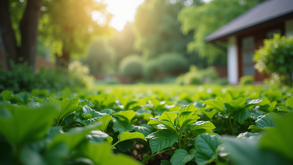 Eye-level view of a lush green garden with diverse plants
