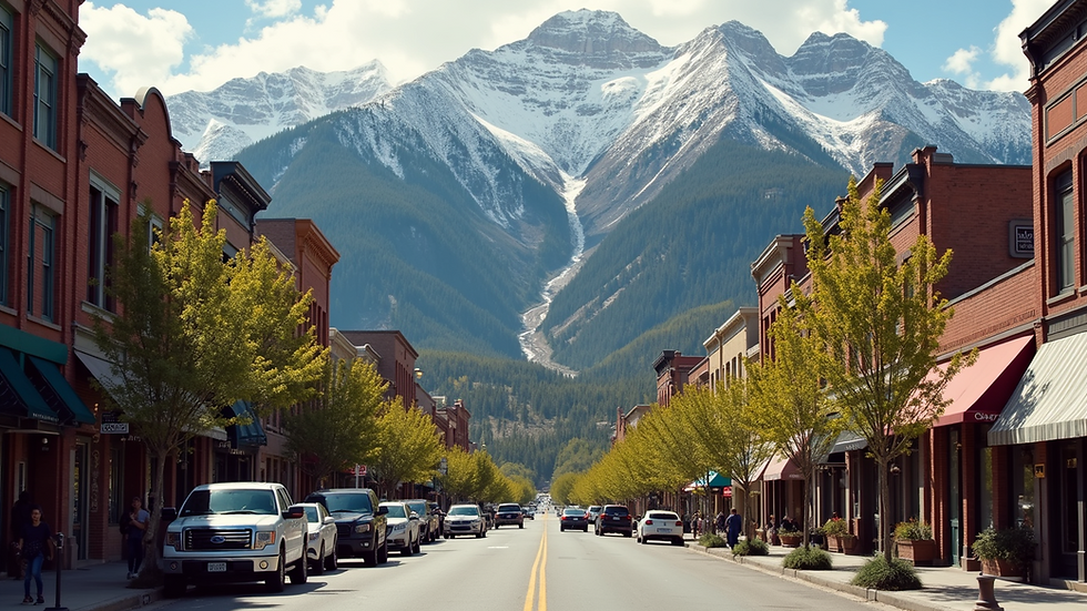 High angle view of Telluride's charming streets with mountains