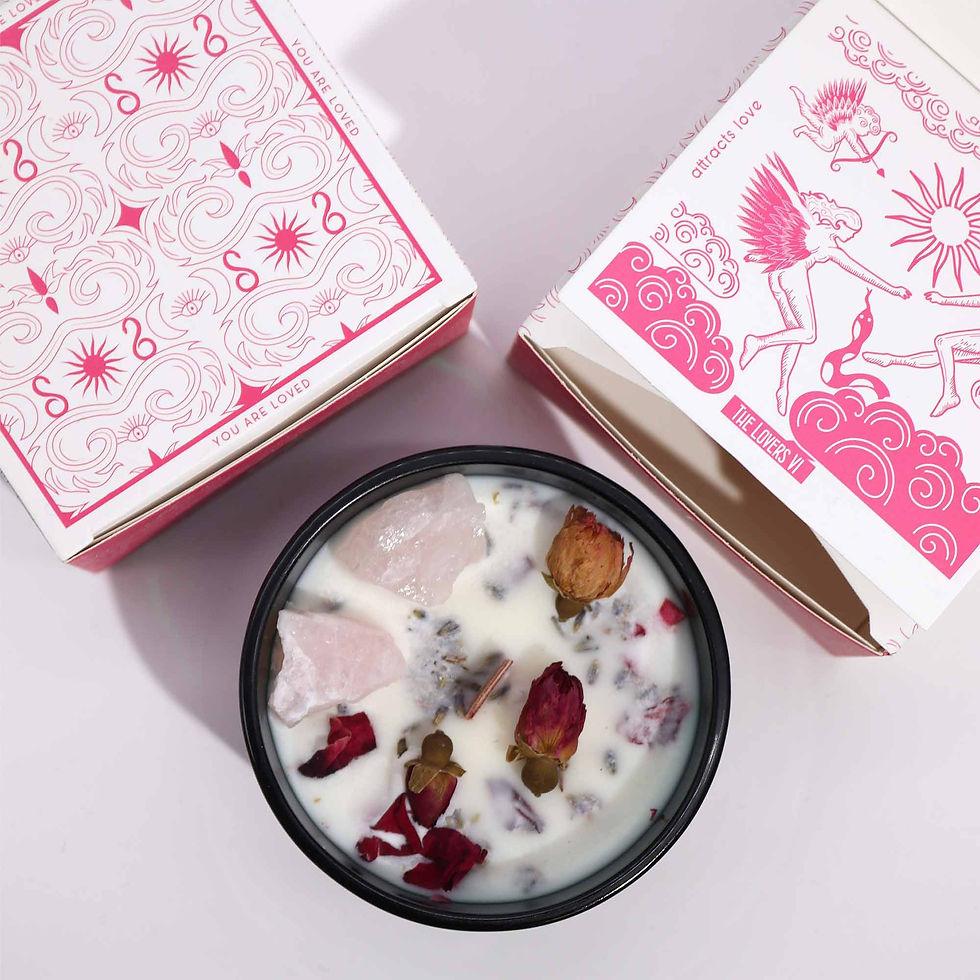 Thumbnail: Crystal Magic Flower Candle - The Lovers, made with Rose Quartz and Rose Flowers