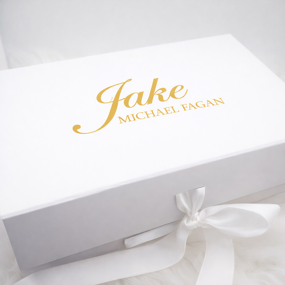 christening box with gold letters