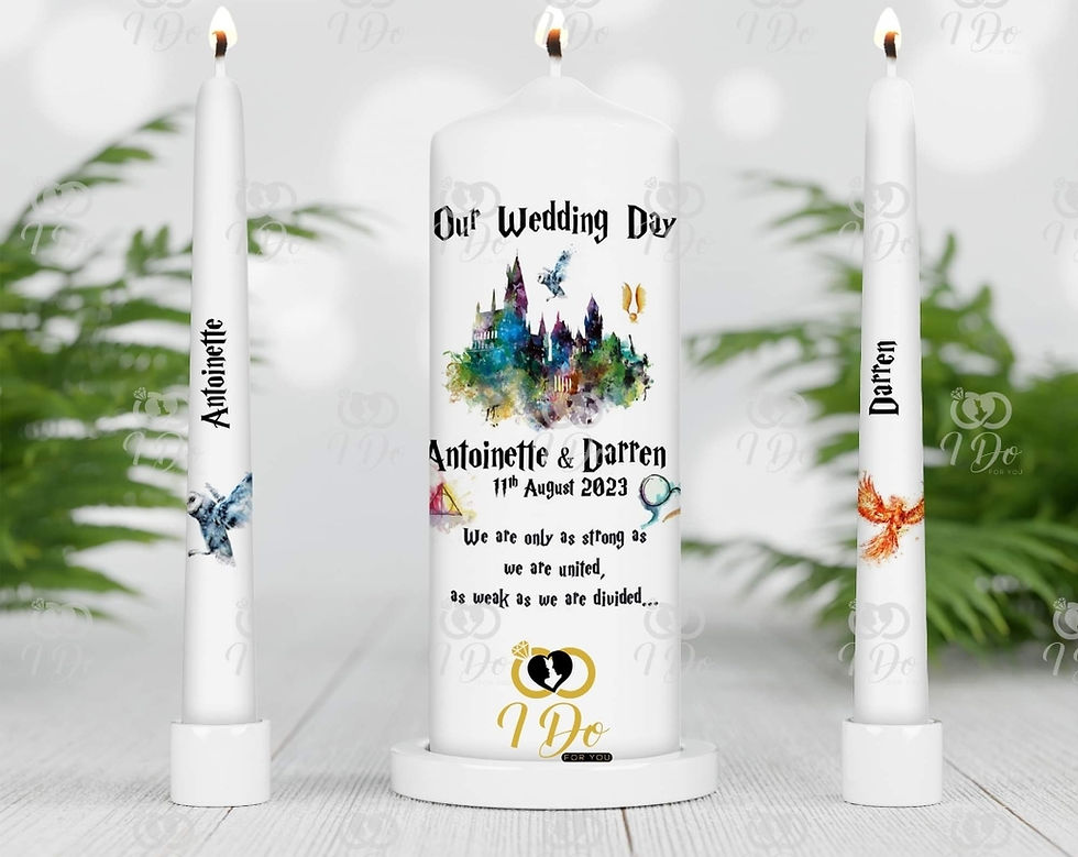 Thumbnail: Personalised Harry Potter wedding candles Dublin Ireland