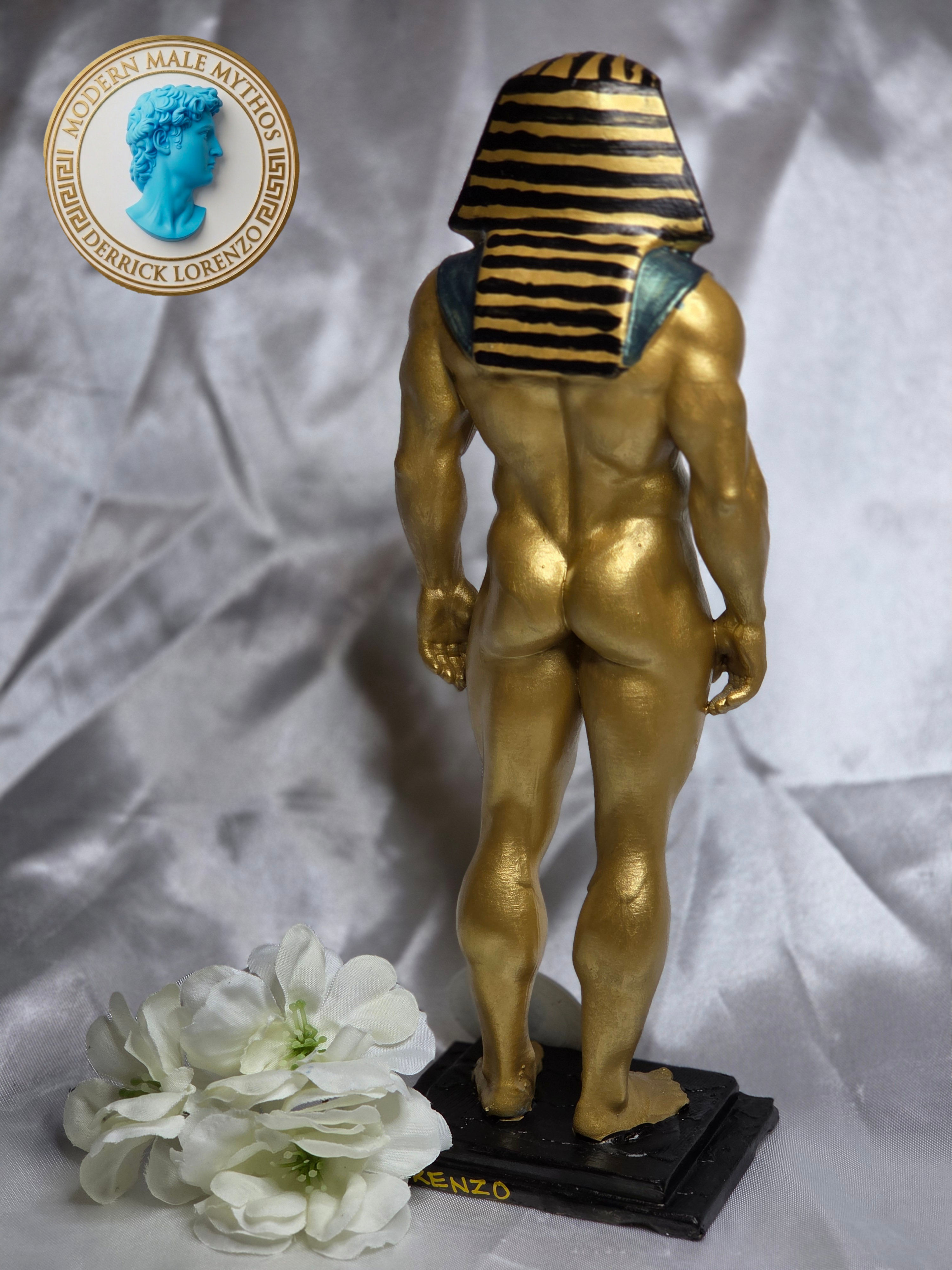 The Gilded Pharaoh –Gold Egyptian Male Nude Statue –Classical Mythology Emperor