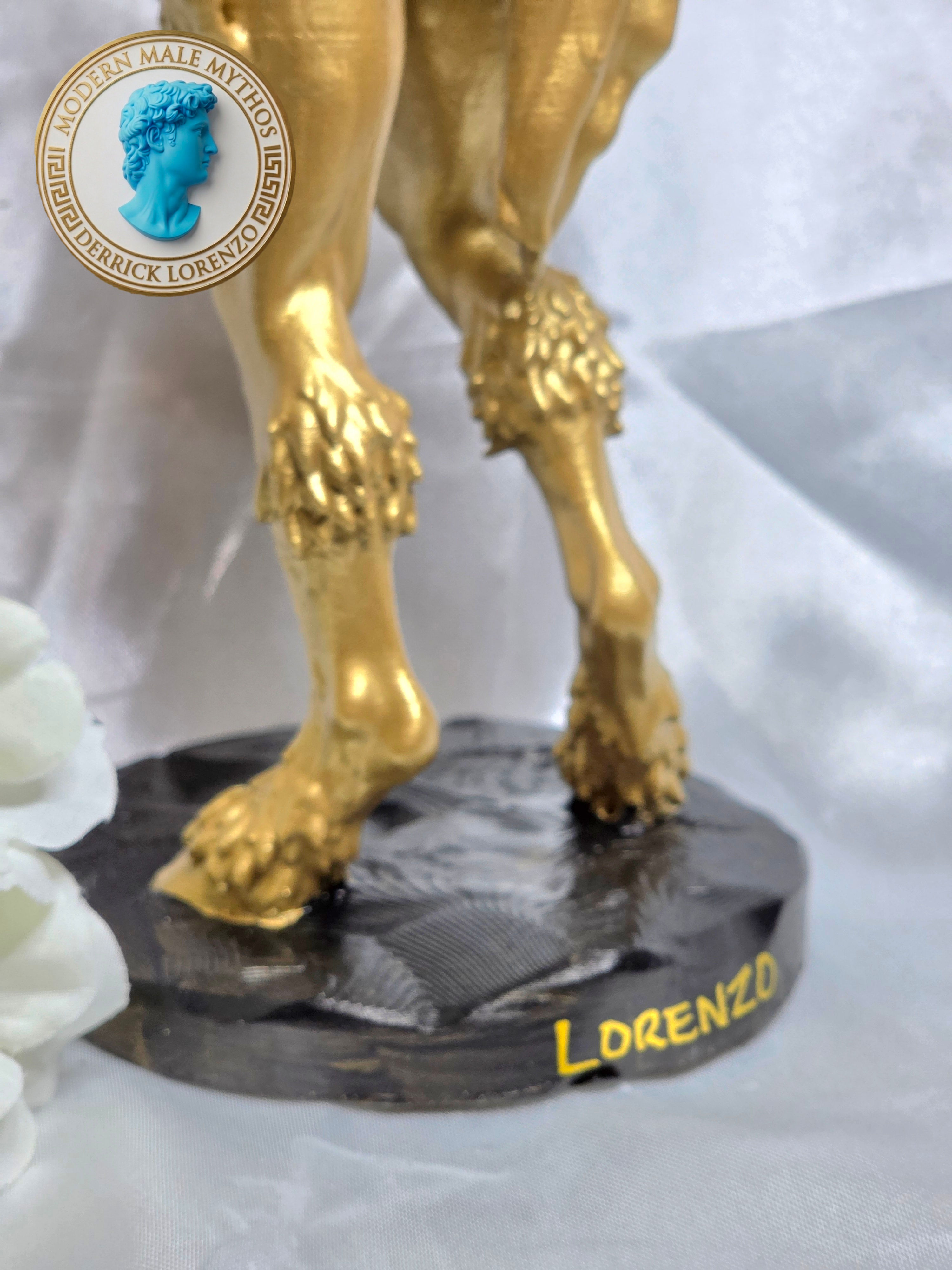 The Golden Satyr – Male Pan Mythological Statue – Well Endowed Greek Deity Fawn