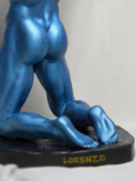 3D Printed Male Torso Statue – Metallic Blue Sculpture, Weighted Form