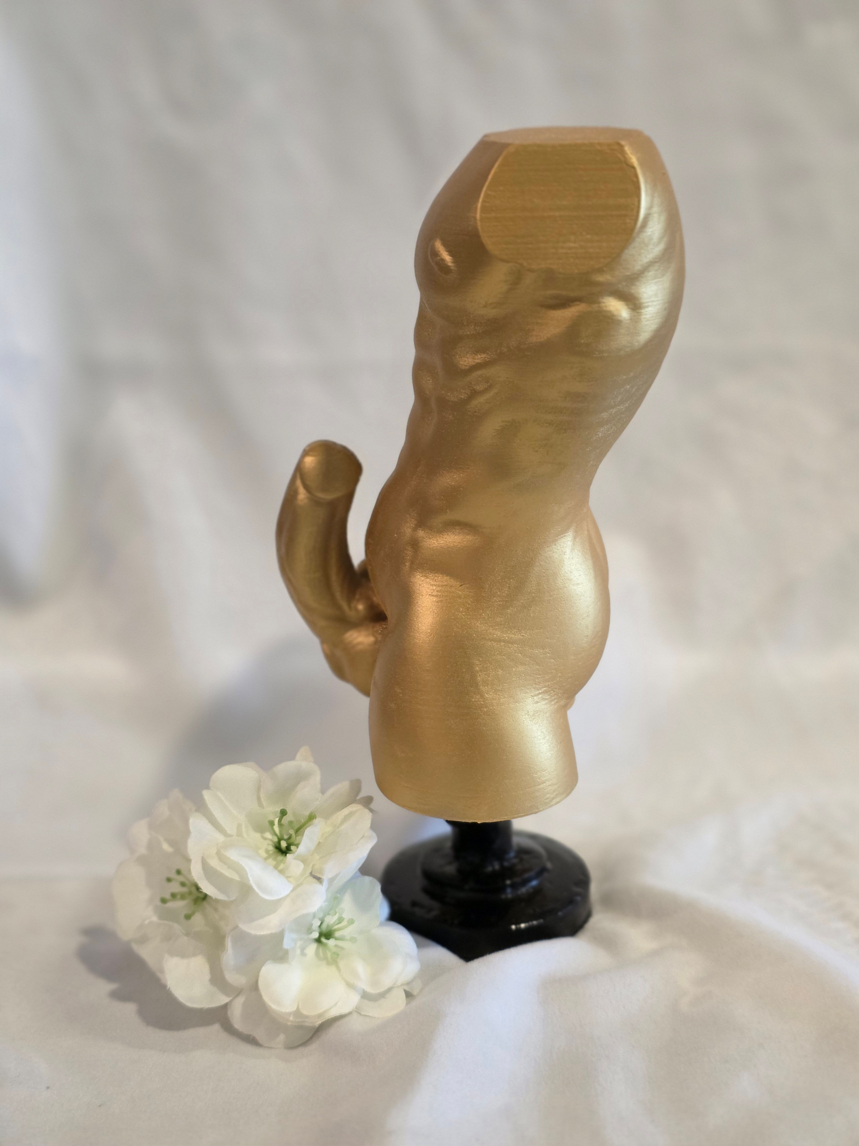 Gold Male Torso Sculpture - Anatomical Male Nude Statue