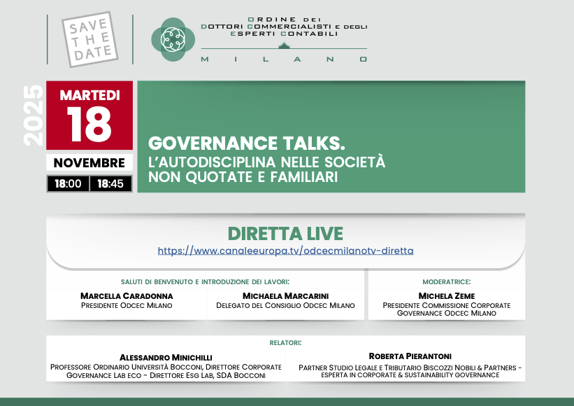 GOVERNANCE TALKS. L’AUTODISCIPLINA NELLE SOCIETÀ NON QUOTATE E FAMILIARI