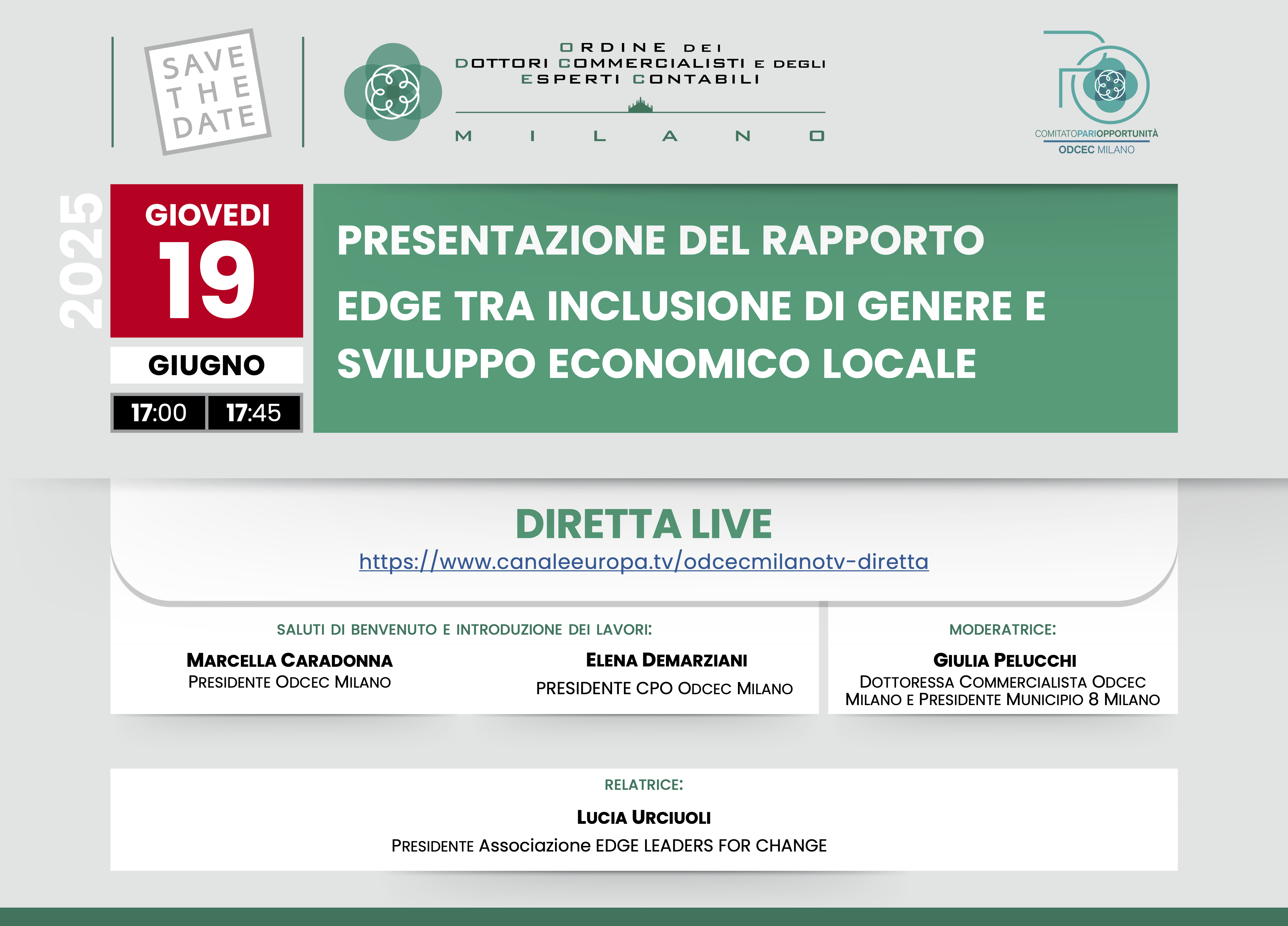 PRESENTAZIONE DEL RAPPORTO EDGE TRA INCLUSIONE DI GENERE E SVILUPPO ECONOMICO LOCALE