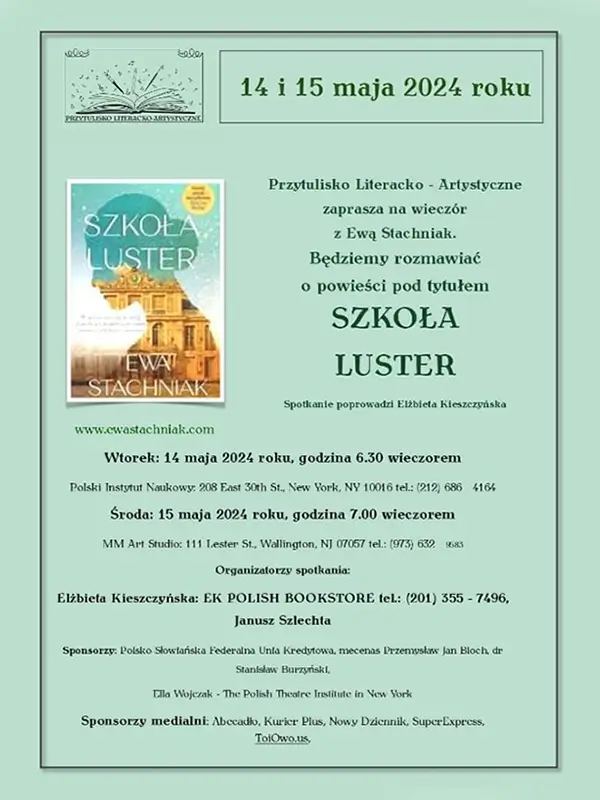 Book Club Polskiego Instytutu Teatralnego i Przytulisko Literackie - Wieczór autorski z Evą Stachniak i jej powieścią Szkoła Lustera