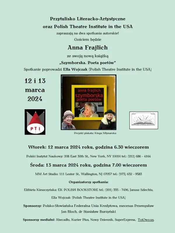 Book Club Polskiego Instytutu Teatralnego i Przytulisko Literackie - Spotkanie autorskie z Anną Frajlich i jej najnowszą książką Szymborska Poeta Poetów