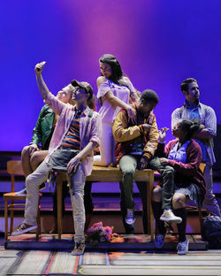 Emily Shackelford and cast in Between The Lines at Kansas City Repertory Theatre (photo by Cory Weav